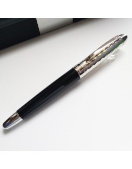 144. 德國製造 Précieux 純銀筆蓋 黑漆筆身/細鑽石切割波浪紋 走珠筆  (逢星期六 旺角發貨)